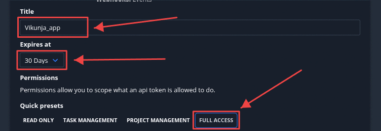 Select API token access level