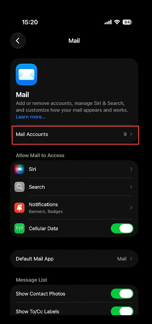 Selct Mail Accounts