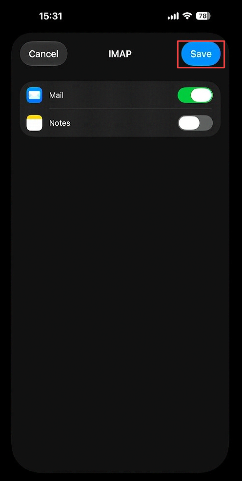 Save IMAP settings