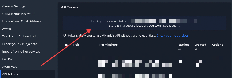 Copy API Token