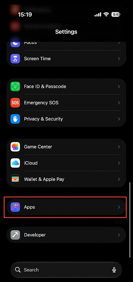 Open Settings and select Apps