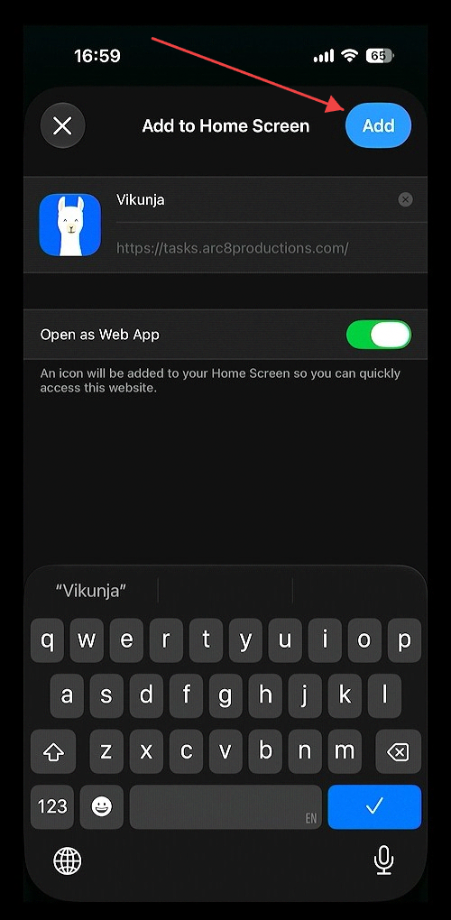 Add to Home Screen Confirmation