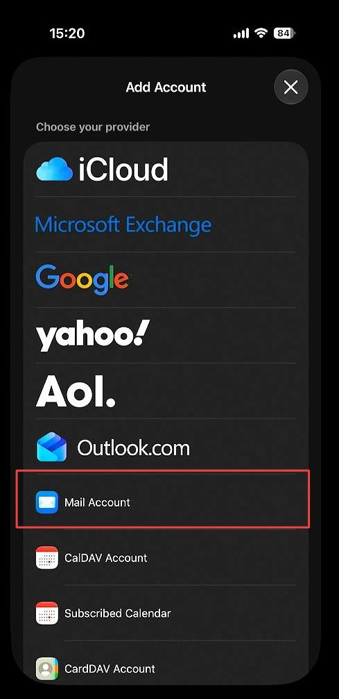 Select Mail Account